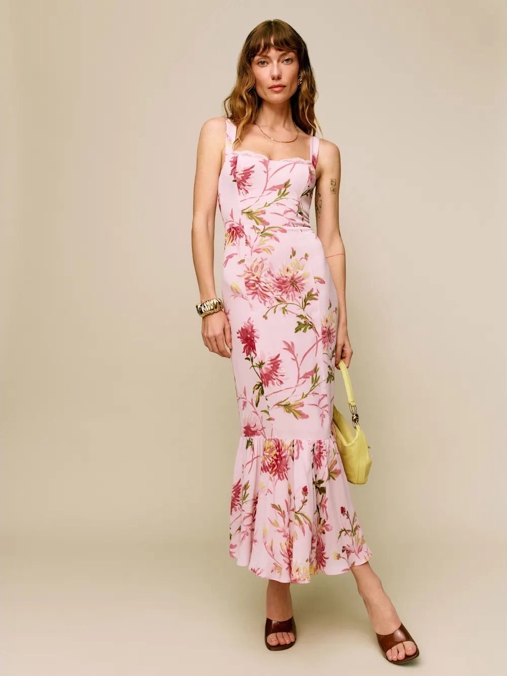 Reformation Irisa Midi‎ Dress in Chrysanthemum Pink Floral